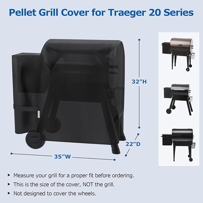 SunPatio Grill Cover for Traeger 20 Series, Heavy Duty Waterproof Wood Pellet Smoker Cover, Compatible with Junior, Tailgate & Recteq 340 Grills, All Weather Protection Full Length Barbecue Protector