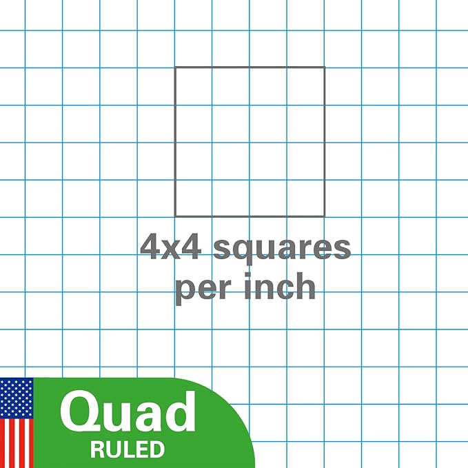 WritePads Graph Paper Loose Leaf Paper, Standard 8"x10-1/2" 4x4 Quad Ruled Notebook Paper,3 Hole Punched Filler Paper, 3 Ring Binder Paper, 300 Sheets Grid Paper, Made In USA