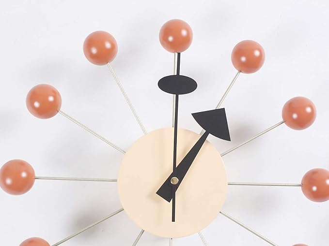 SHISEDECO Mid Century Retro Design Painted Solid Wood Non Ticking Decorative Modern Silent Wall Clocks for Home, Kitchen, Living Room, Office etc. (Ball Clock in Orange)