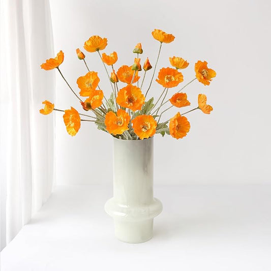 6PCS Orange Poppies Artificial Flowers Faux Poppy Silk Orange Flowers with Long Stems for Home Table Office Fall Outdoor Indoor Baby Shower Halloween Arrangements