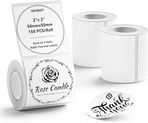 NIIMBOT Label Tape Rolls - 1.97" x 1.97" Waterproof Thermal Labels for B1/B21/B3S Printer | White, 3-Pack