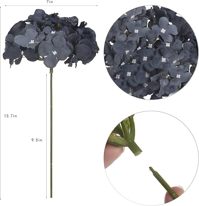 10PCS Artificial Hydrangea Flowers, Fake Hydrangea Silk Flowers Heads with Stems for Wedding Home Party Shop Baby Shower Decoration-Bluish Grey