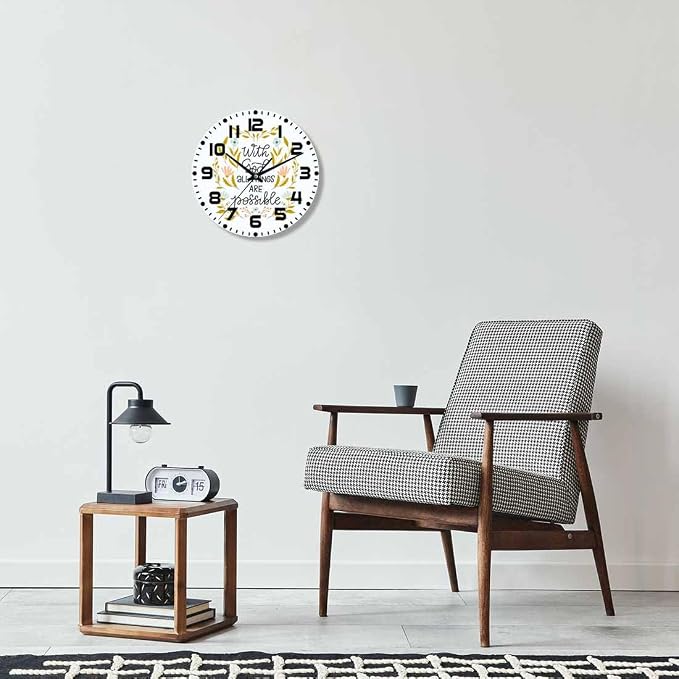 Everything is Possible Wall Clock 10 inch Round Silent Non Ticking Wood Wall Clocks Battery Operated Easy to Read Decorative Wall Clock for Bedroom Kitchen Living Room Bathroom