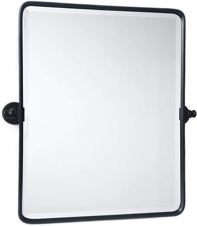 Farmhouse Black Metal Framed Pivot Rectangle Bathroom Mirror Rounded Rectangluar Tilting Beveled Vanity Mirrors for Wall, Overall 22.91 x 24 inches (Mirrror 19 x 24 inches)