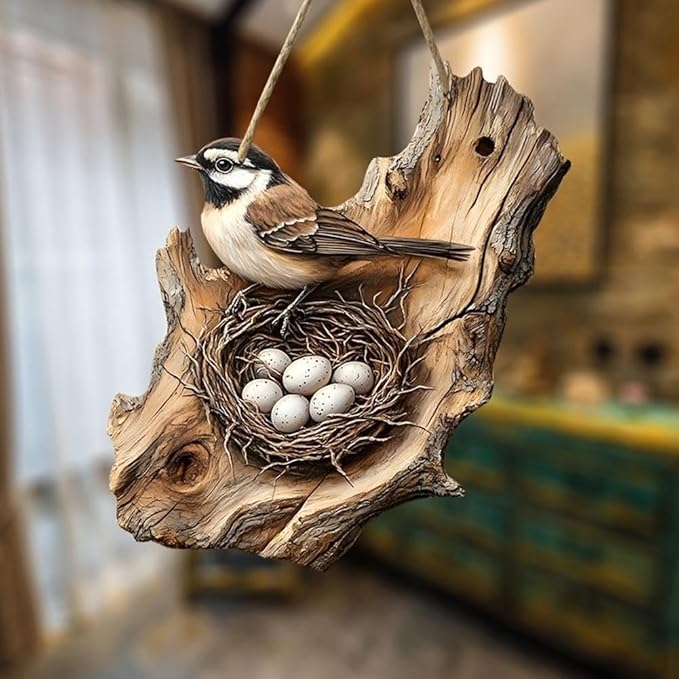 Vintage Bird Wooden Signage, Handmade Boxwood Bird Wall Hanging, 2D Flat Design, Rustic Farmhouse Robin Birds Wall Decor Forest Animal Decoration for Nursery, Indoor Outdoor Home Living Room