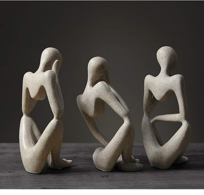 Asng Sandstone Resin Thinker Style Abstract Sculpture Statue Collectible Figurines Home Office Bookshelf Desktop Decor (Sandstone, Left,Large)