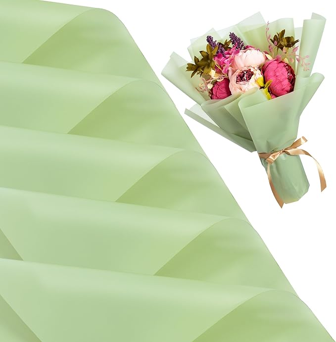 BEISHIDA 20 PCS Light Green Floral Wrapping Paper-Matte Waterproof Flower Wrapping Paper Bouquet for Florist Supplies, DIY Crafts, Gift Packaging, Wedding, Birthday Gift