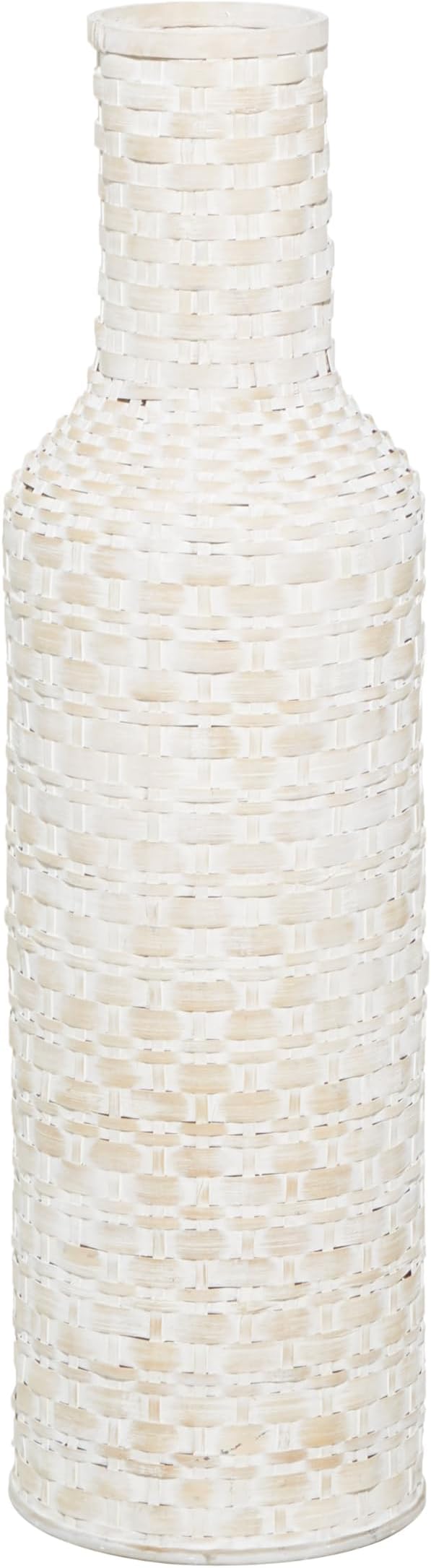 Deco 79 Bamboo Wood Decorative Vase Tall Woven Floor Centerpiece Vase, Vase for Home Decoration 9" x 9" x 30", White