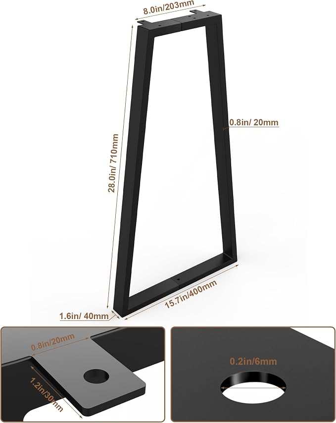 Metal Table Legs 28 Inch - Kitchen Dining Desk Leg Trapezoid Heavy Duty Steel Furniture Replacement Feet for DIY Bench, Stool, Chair, Coffee Tables, End/Side Table (Set of 2, Black)