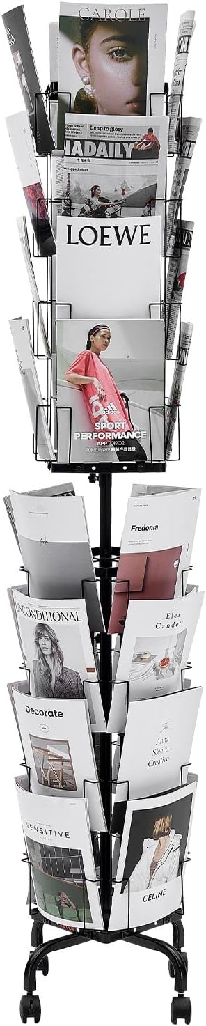 VEVOR Greeting Cards Display Rack - 32 Pocket Rotating Brochure Stand with 360° Spin & Lockable Wheels