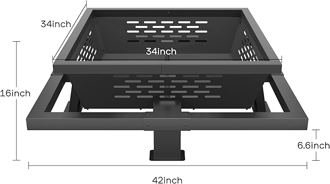 Auhilence 42" Large Fire Pit, Square Outdoor Fire Pit with Poker, Wood Burning FirePit for Camping, Backyard, Patio