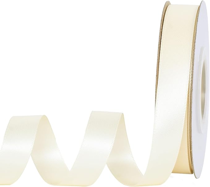 YAMA Ivory Double Faced Satin Ribbon, 1/2 Inch 25 Yards, Cream Ribbon for Gift Wrapping Crafts Hair Bows Wedding Party Decoration