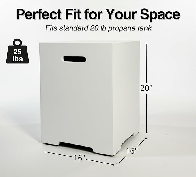 HillAethel 16-Inch Propane Tank Cover,20 LB Outdoor Tank Storage Hideaway Side Table for Gas Fire Pits,Light Concrete Tank Holder,White