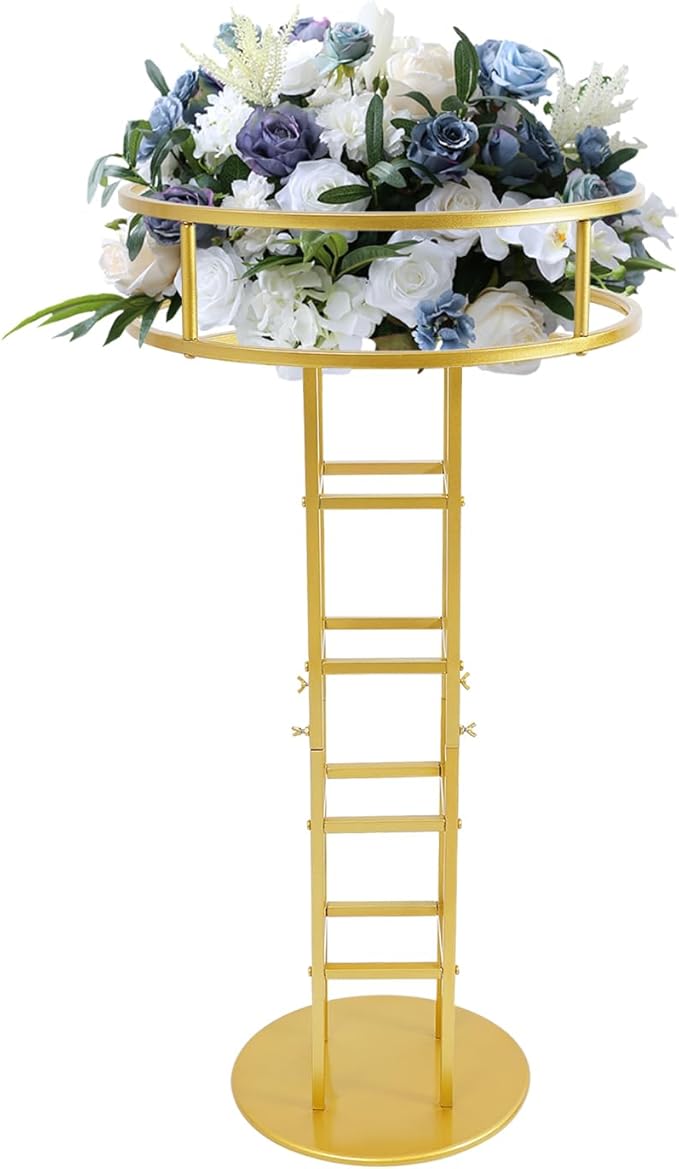 Wedding Flower Display Stand, Gold Open Flower Frame, 46.65 in Tall Metal Floral Riser, Wedding Centerpiece Top Flower Display Stand Pedestal, for Wedding Birthday Party Events Decor
