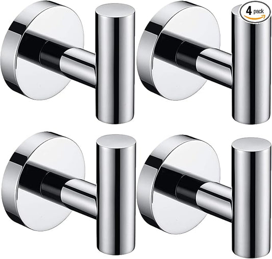 Nolimas Towel Coat Hook Polished Chrome, SUS304 Stainless Steel Bathroom Clothes Cabinet Closet Sponges Robe Hook Wall Mounted Round Kitchen Heavy Duty Door Hanger 4 Packs