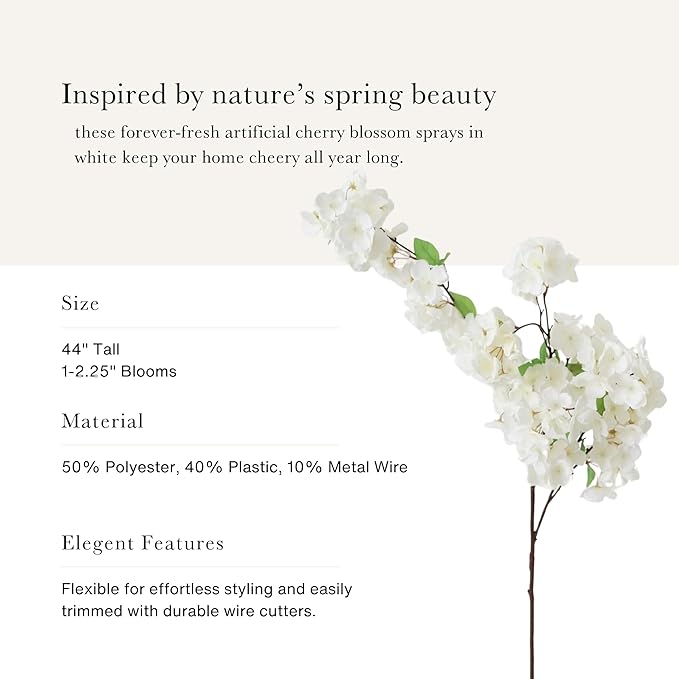 Afloral Sale - Faux Flowers Cherry Blossom Stem in Cream White - 44"