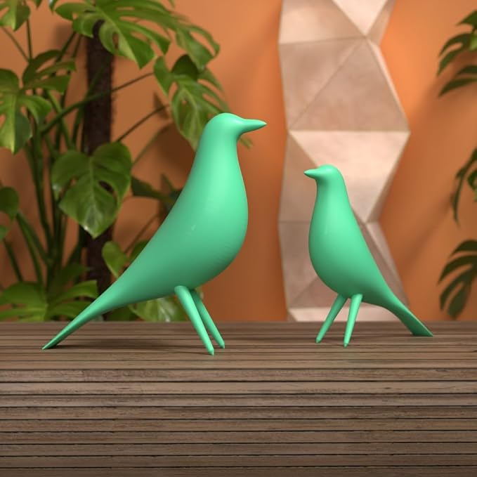 Mid Century Modern Retro Style Bird Family Decor Vintage Look Figurines 1960s 50s MCM Midmod Set of 2 Office Decoration Home Living room Gift (Mint)
