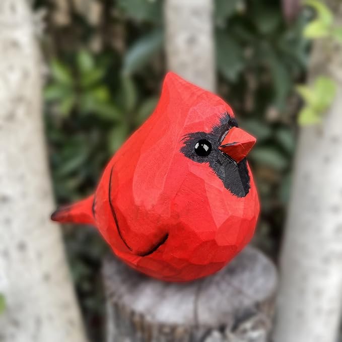 Hand Carved Painted Bird Statues - Wooden Cardinals for Home Decor, Housewarming, Birthday, Christmas