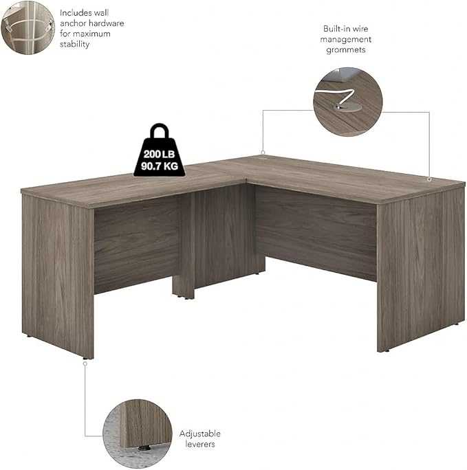 Bush Business Furniture Studio C L Shaped Desk with Mobile File Cabinet and Return, 60W x 30D, Modern Hickory