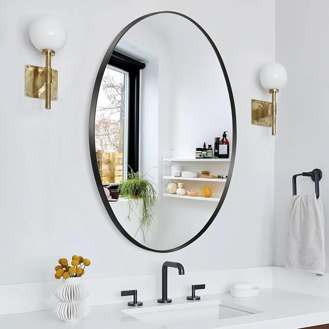 Oval Wall Mirror, 24"x36" Black Oval Vanity Mirror, Bathroom Mirror of Metal Frame, Home Decorative Wall Mounted Mirror for Bathroom, Living Room, Entryway, Vanity