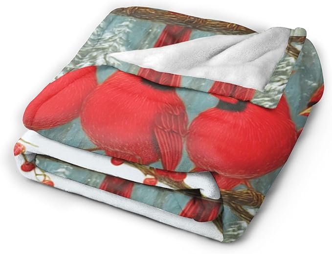 Cardinal Throw Blanket Red Bird Blanket Cardinal Soft Cozy Fleece Fuzzy Stuffed Plush Flannel Gifts for Girls Women Boys Kids Adults 50"X60"