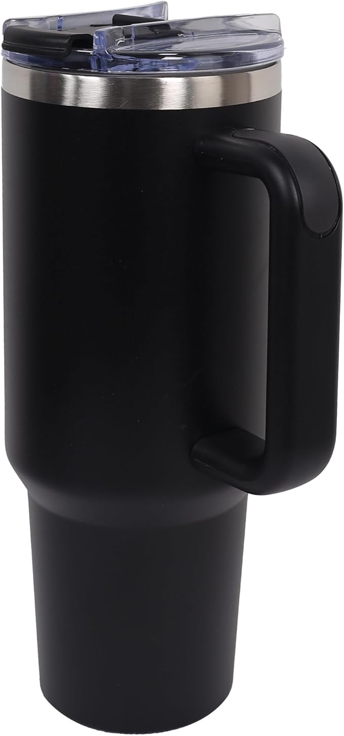 40oz Insulated Tumbler with Handle, Leakproof Straw Lid & Carry Handle - Double Wall Vacuum Insulation Keeps Ice 24 Hours, BPA Free Stainless Steel Water Bottle (Charcoal black)