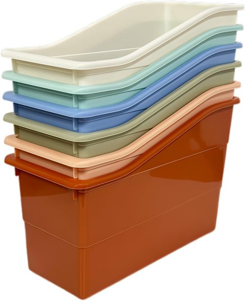 RAUVOLFIA 6 Pack Book Bins - Durable Plastic Vertical Organizer for Classroom & Office | Boho Style