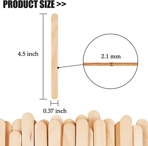 KTOJOY Craft Sticks - 200 Pcs Natural Wood Ice Cream & Popsicle Sticks | 4.5 Inch Length for DIY Crafts