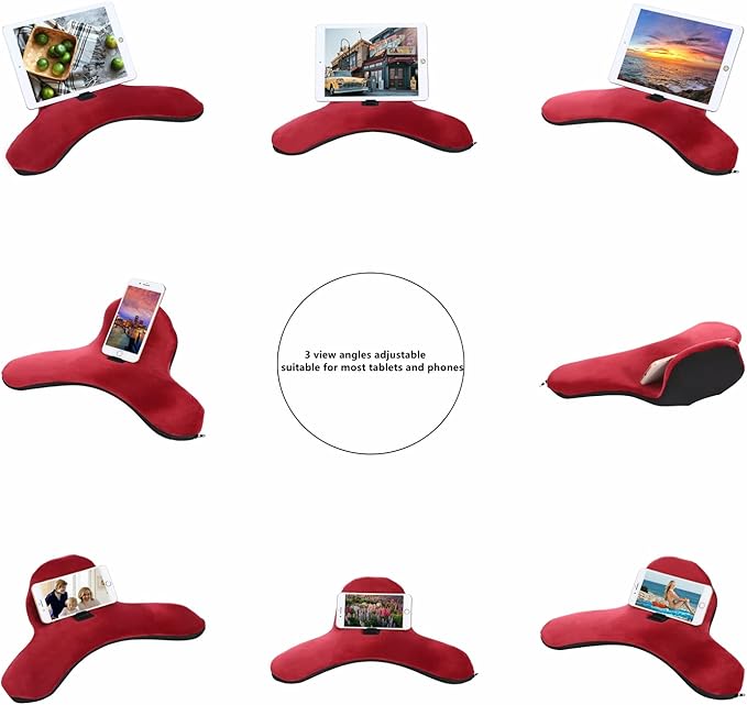 OKATOPGEAKO Pillow Cushion Multi-Angle Soft Tablet&Phone Stands, Pad Pillow Holders with Adjustable Angle Control for Pad Air, Pad Mini, Pad Pro, iPhones, Tablets, eReaders, and More (Wine Red)