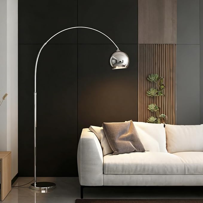 MIXL-Chrome Arc Floor Lamp,Arc Floor Lamps for Living Room,Adjustable Reading Standing Light,Modern Arch Standing Lamp for Bedroom Study Room