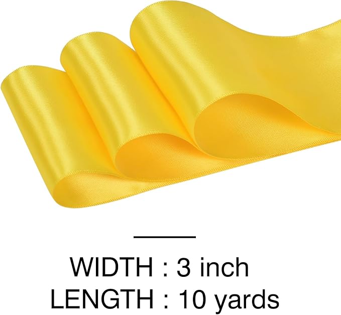 YAMA Yellow Double Faced Satin Ribbon, 3 Inch 10 Yards, Great for Crafts Bows Flower Bouquet Wedding Home Decor Gift Wrapping