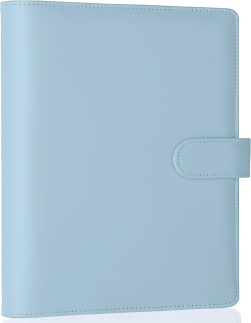 Antner A5 Notebook Binder - Refillable PU Leather Budget Planner Cover | Cash Organizer & Kpop Photocard Holder in Airy Blue