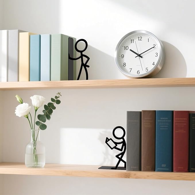 Metal Bookends People Bookends Decorative Cute Book Ends for Shelves Bookshelf Home Office Desk Reading Decor Bookshelf Decor for Book Lovers Gift