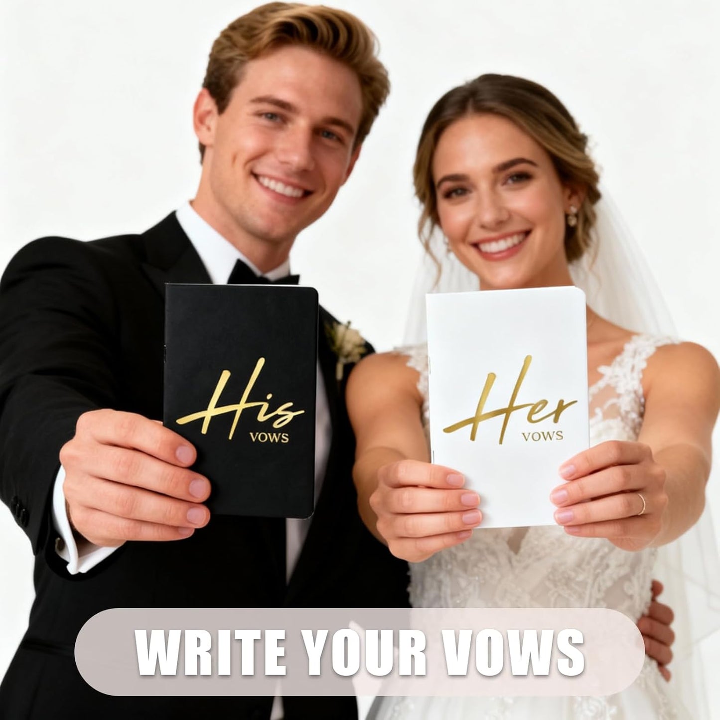 Skiennix Wedding Vow Books - Soft Touch with Gold Foil | 28 Lined Pages in Ivory & Black