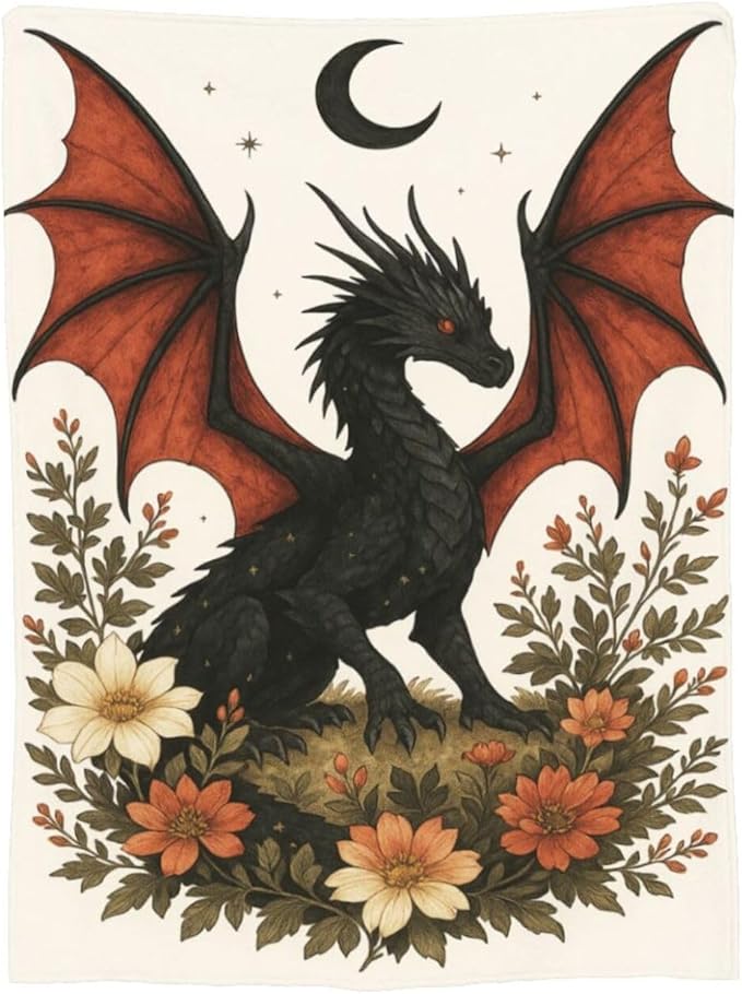 Black Dragon Blanket Floral Dragon Throw Blanket Soft Cozy Fleece Fuzzy Stuffed Plush Flannel Gifts for Girls Women Boys Kids Adults 60"X80"