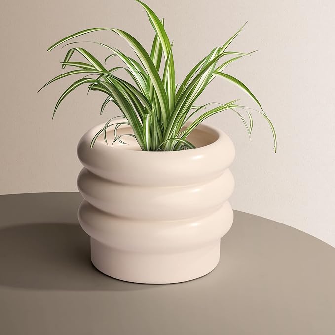 Tiered Bubble Ceramic Plant Pot, Creamy White 6 Inch Ceramic Planter with Drainage Holes, Flower Pot with Mesh Pad, Rubber Plugs, Plante Pots for Indoor Plants Outdoor, Modern Décor