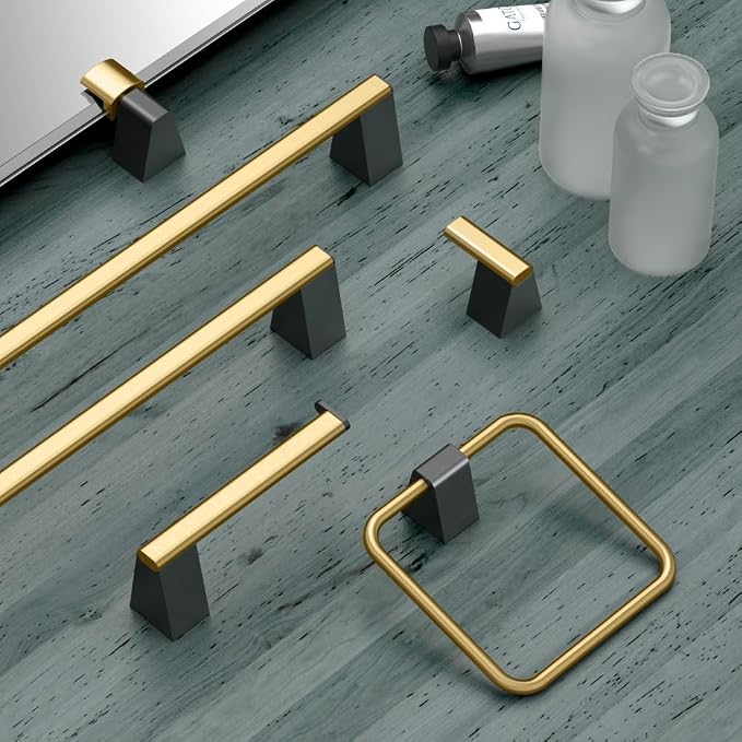 Gatco 5670 A-Line Towel Bar, 24 Inch, Brushed Brass Matte Black Combo