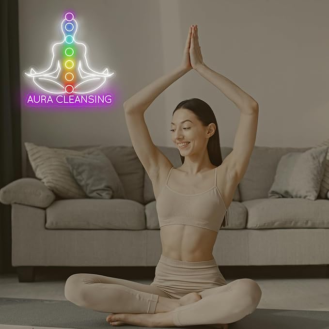 Aura Cleansing Neon Sign, Aura Clean Led Sign, Isha Yoga Neon Light, Meditation Led Light, Vipassana Wall Art, Mindfulness Home Wall, Pilates Studio Art Yoga Lover Gift, Psychic Chakras Healing Exercise