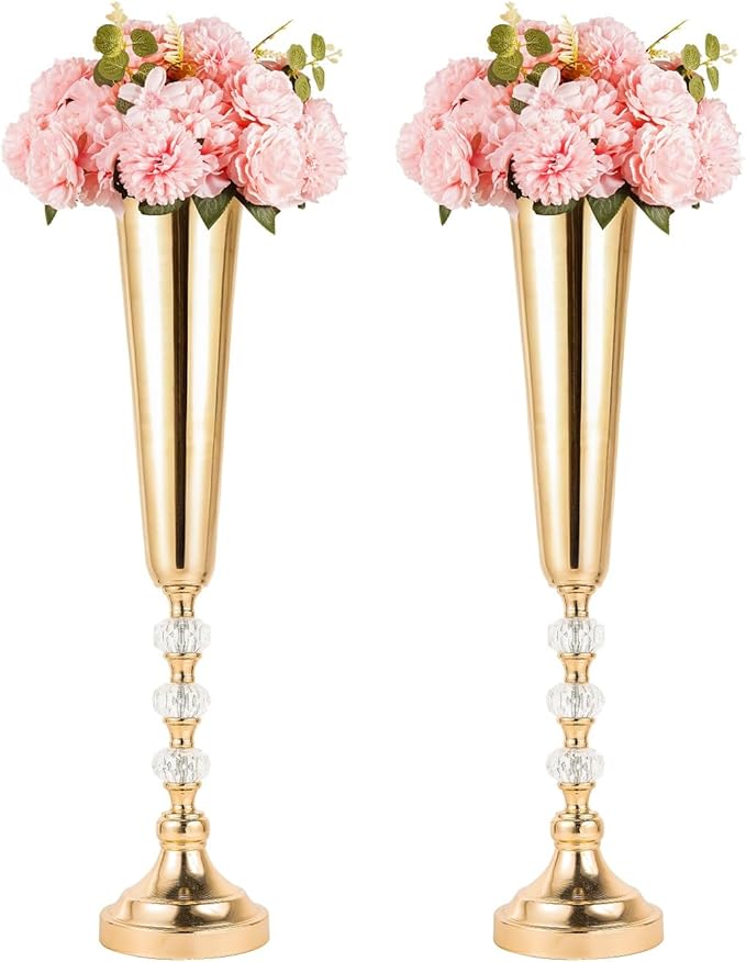 2 Pcs Tall Gold Vases for Centerpieces -22.6" Height Versatile Metal Tabletop Flower Stand, Wedding Decorations for Reception, Tall Flower Vase for Birthday, Weddings, Anniversary, Home Decor (2 Pcs)