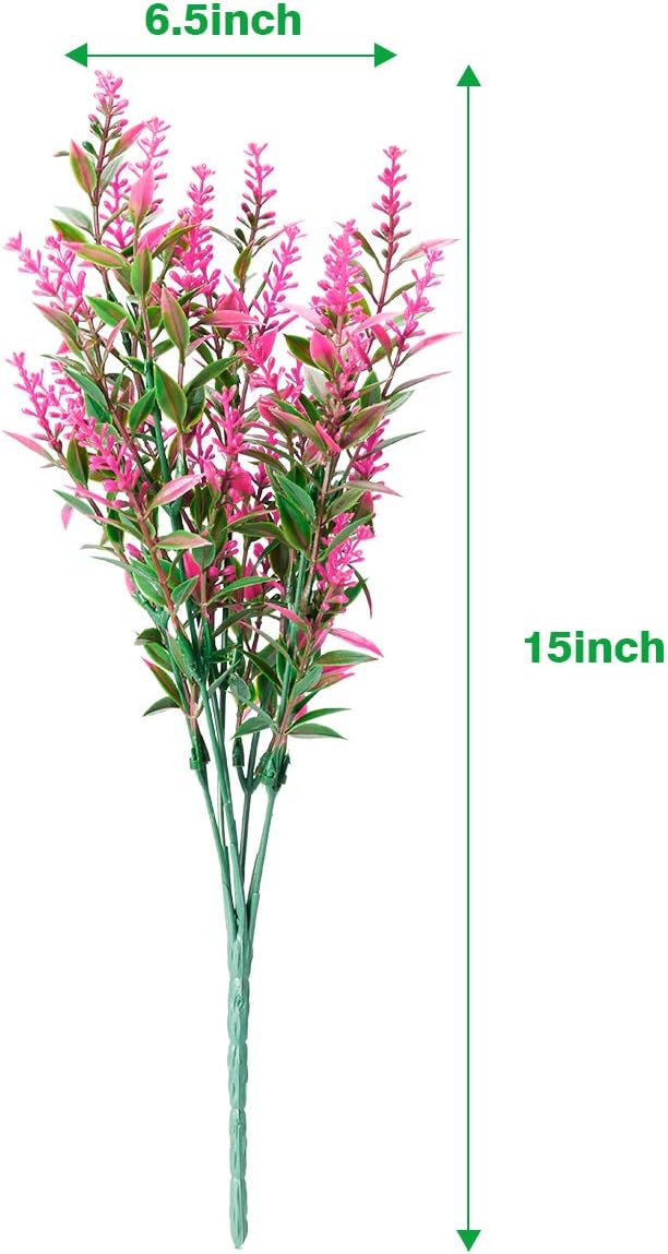 8 Bundles Artificial Lavender Plants Outdoor UV Resistant Fake Flowers Faux Plants Garden Porch Window Box Decorating (Pink)