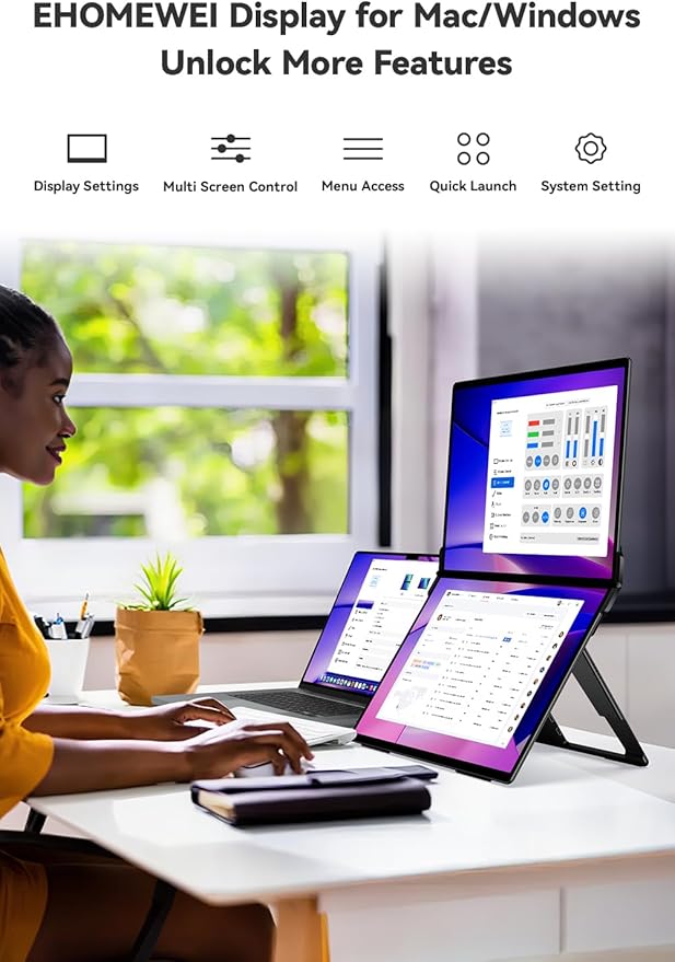 EHOMEWEI X1 Air, 14.2 Inch 2.8K IPS Display, 90Hz Dual-Screen, 400 Nit Brightness, 100% sRGB (Dual-Screen 14.2" No-Touch, 14.2")