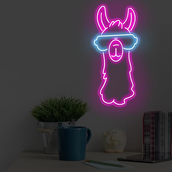 Llama with Sunglasses Neon Sign, Llama with Sunglasses LED Light, Cute AnimalLED Art, Pet Shop Decor, Home & Kids Room Decor, Llama Lover, Animal Lovers - Home & Restaurant Bedroom Art-16.5"x7.8"