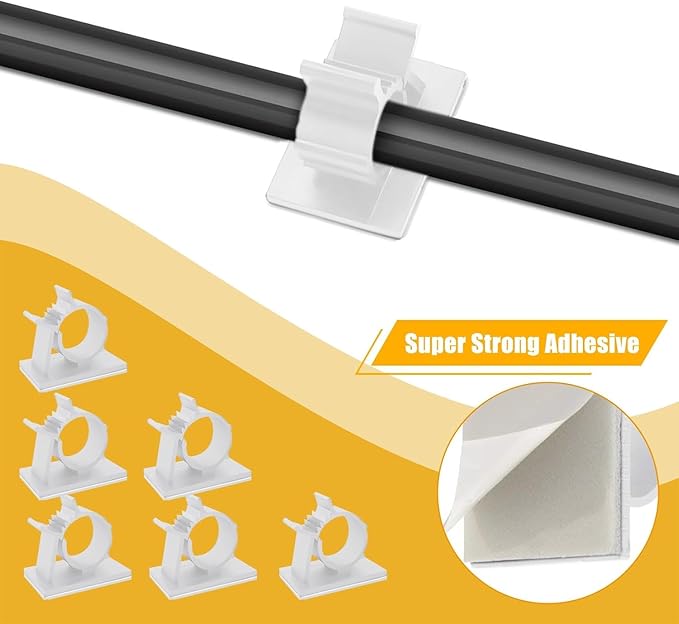 Viaky 30pcs Self-Adhesive Cable Clips-Reusable Adjustable Nylon Bracket Automobile, Indoor and Outdoor Desk Wall Wiring Wire Fixing Management Suitable for Cable Width 0.3''(White)
