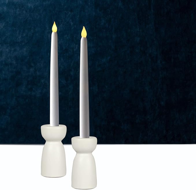 Candlestick Holders, Ceramic White Taper Candle Holder Candlelight Stand, Modern Boho Candle Holders for Desktop Table Setting Dining Bathroom Home Wedding Party Decoration,2 Pack