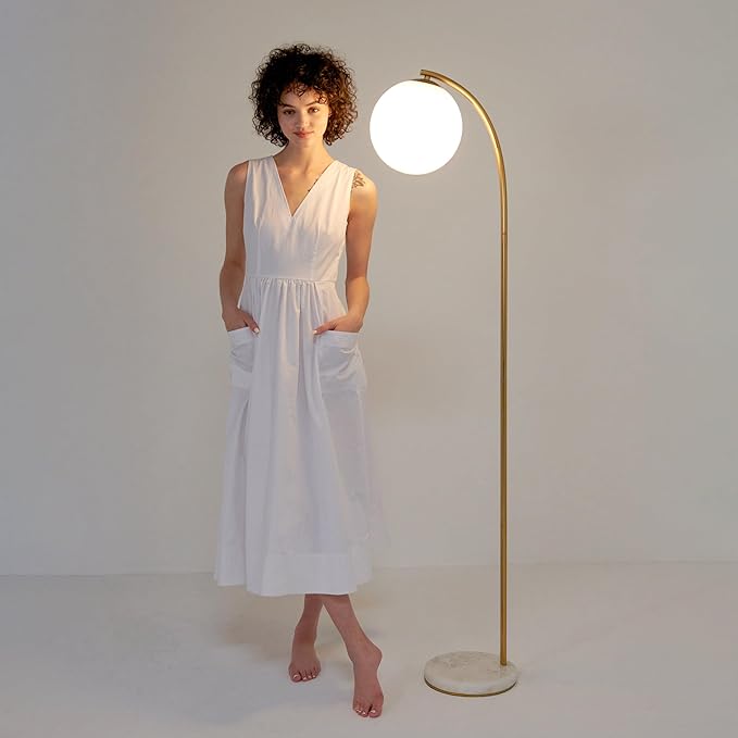 Brightech Luna Drop 75 in. Antique Brass Modern 1-Light LED Energy Efficient Floor Lamp with Frosted White Glass Globe Shade FL-LNDRP-BRS