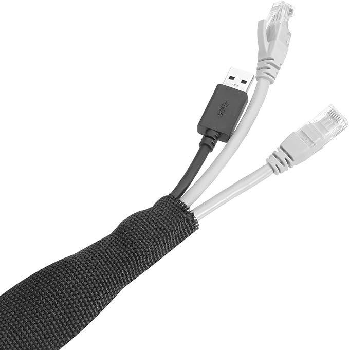 MECCANIXITY Braided Cable Sleeves Heat Shrinkable Fabric Sleeving, 1 9/16" 26ft Black 2:1 Ratio Heat Shrinkable Cord Protector for Harness Cable, Network Cable Protection, Cable Management