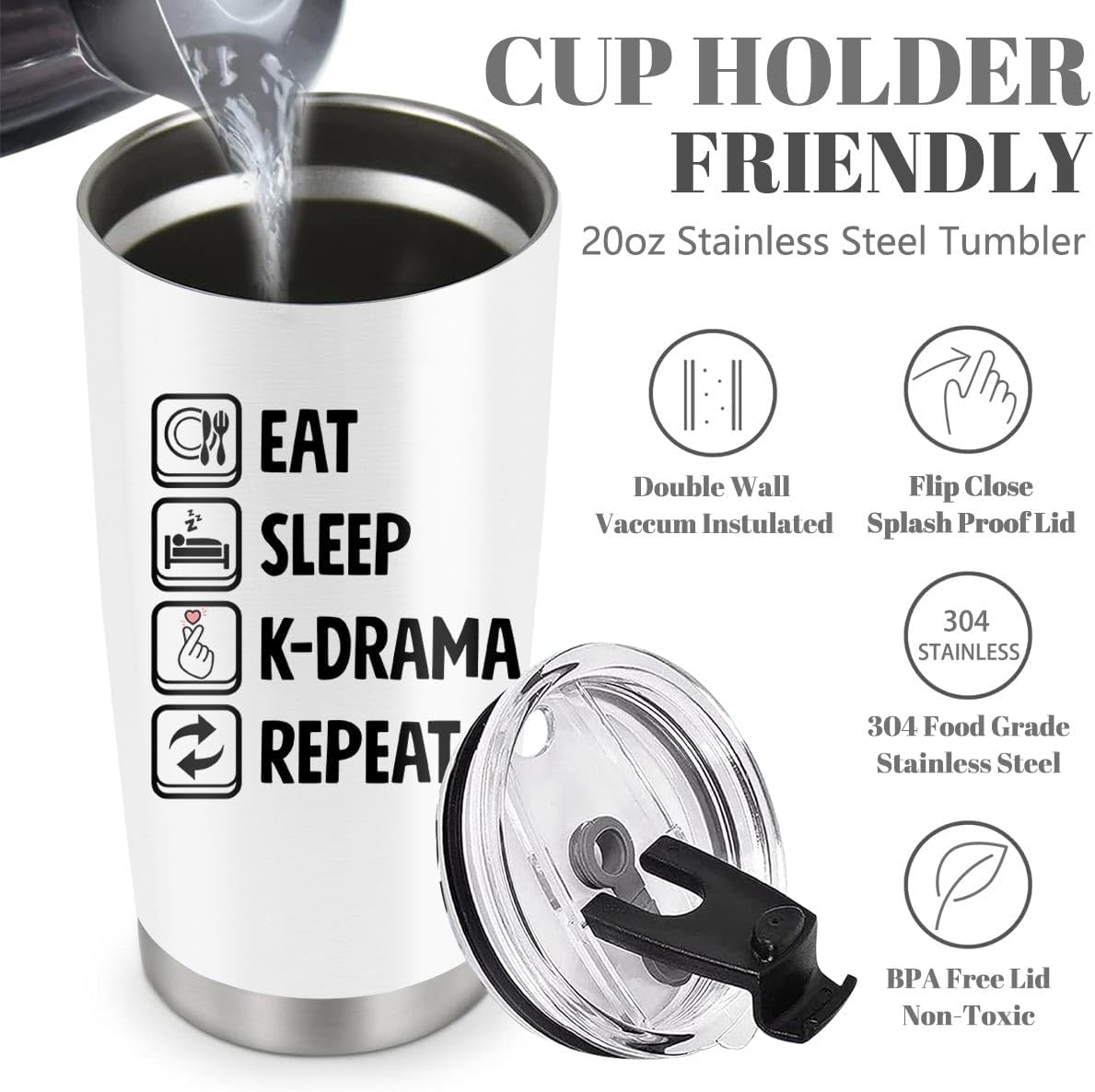 Skiennix K-Drama Tumbler - 20oz Insulated Gift for Women with Lid & Straw | Perfect for K-Pop Fans