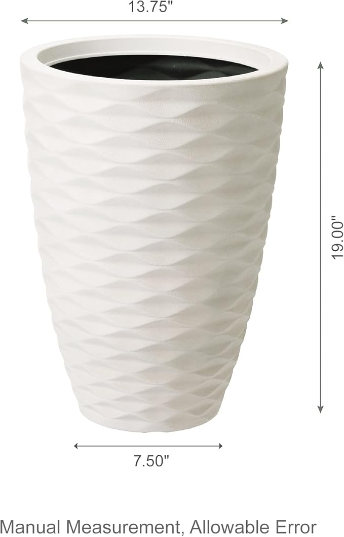 Glitzhome 2 Set 19" Outdoor Planter, Polyresin Modern Decor Large Tall Gardening Containers Flower Pots, White