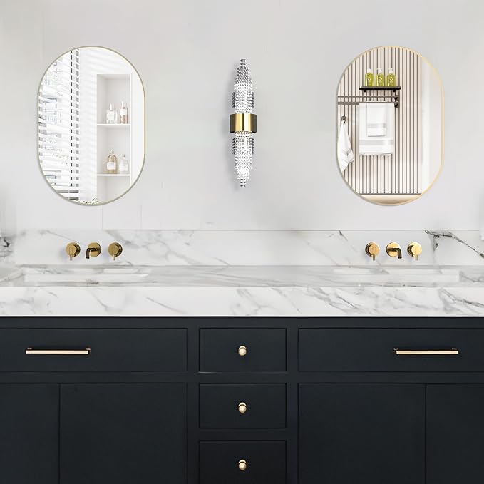 Oval Bathroom Mirror Capsule Wall Vanity Mirror, 24"x36" Pill Mirrors Wall Mounted Mirror, Large Modern Mirror with Gold Metal Frame, Decor for Entryway, Bedroom