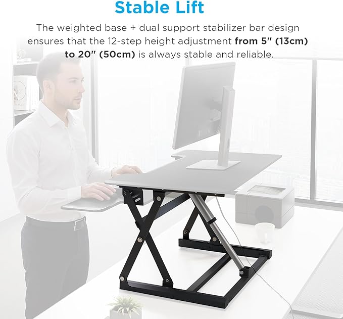46" Electric Standing Desk Converter, Dyropcurv Series Height Adjustable Computer Desk Ergonomic Home Office Desk for Adults, Sit to Stand Desk with Quiet Motor, Dark Gray